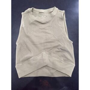 Joja Activewear Ribbed Knit Crop Tank Top Olive Green Women's XS